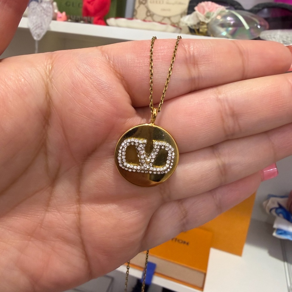 Valentino Garavani Gold and Crystal Pendant Necklace